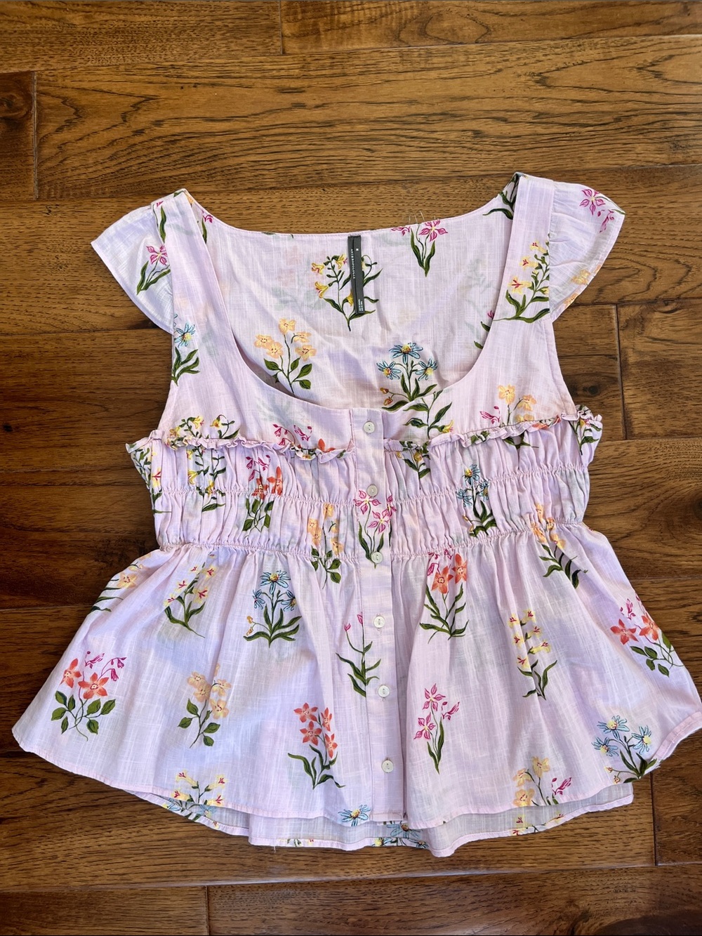 Anthropologie Babydoll Top in Pale Pink Floral Pattern, Size Medium
